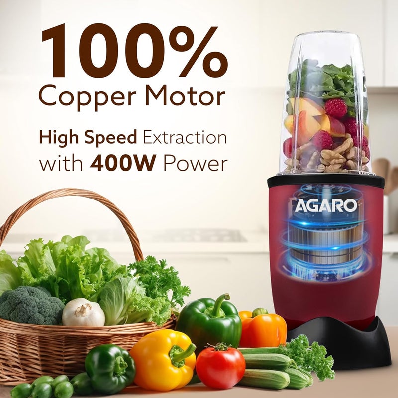 AGARO Regal 3 Jar Personal Blender, 400 Watts, Mixer/Grinder/Smoothie/Juice Maker, Serrated & Cross Ss Blade, Copper Motor, Juices, Nut Butter, Milkshakes, Idli/Dosa, Indian Spice Masala & Chutney - Image 3