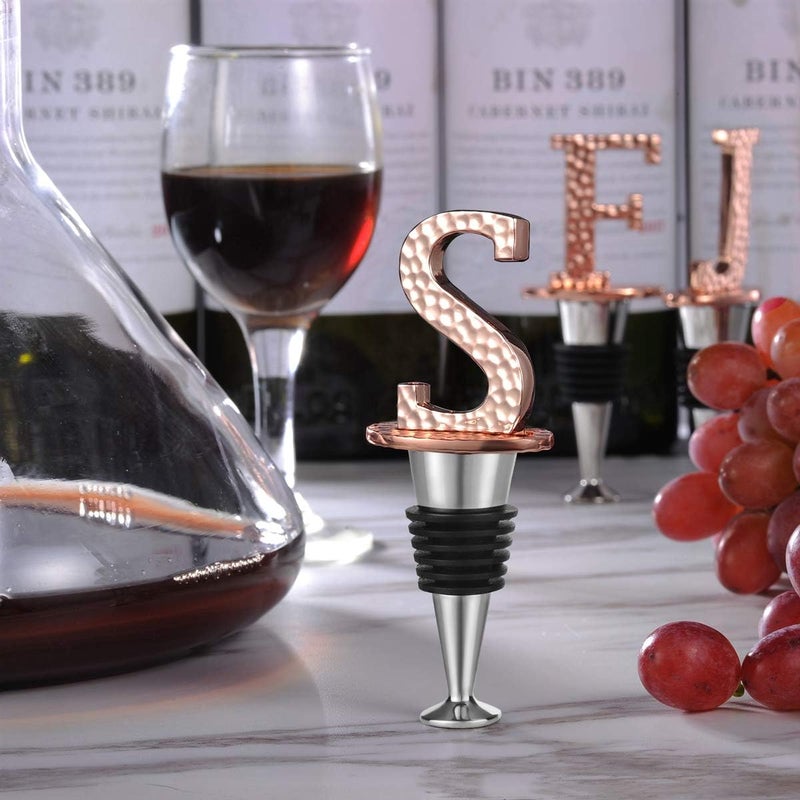 Miicol Wine Stopper, Prosecco Topper, Personalised Champagne Stopper, Rose Gold Wine Bottle Accessories, Wine Lovers Gift, Monogram Gift, Letter S - Image 2