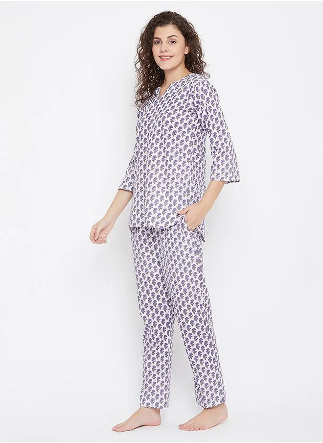 Clovia Cotton Floral Print Top & Pyjama Set