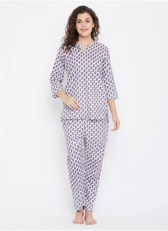 Clovia Cotton Floral Print Top & Pyjama Set