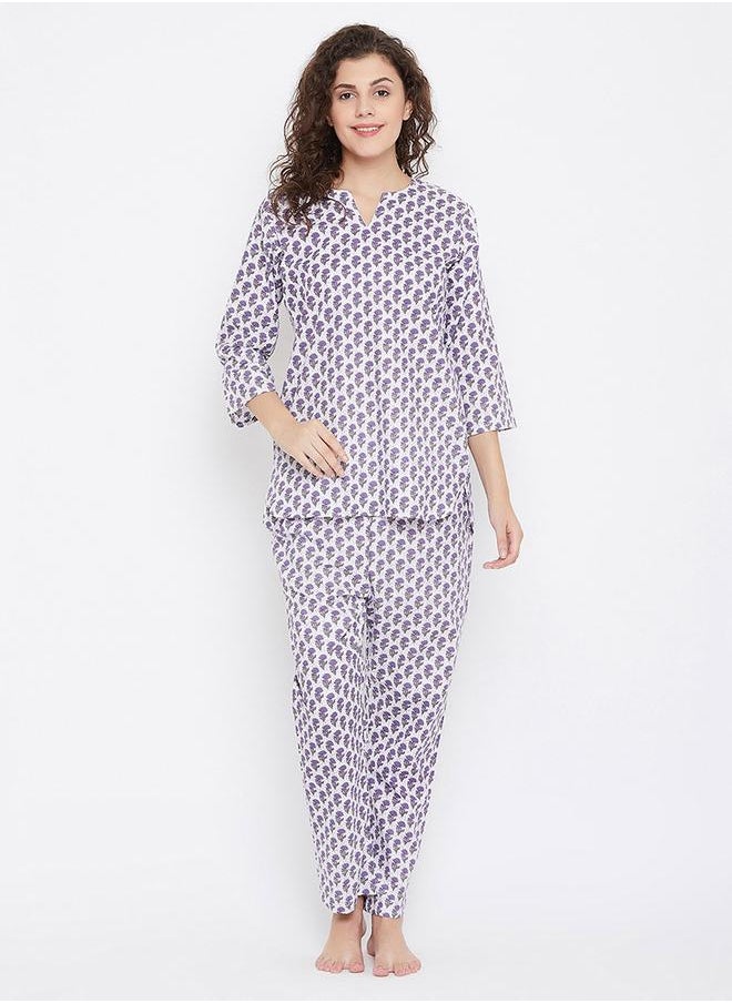 Clovia Cotton Floral Print Top & Pyjama Set by Styli  - Image 1