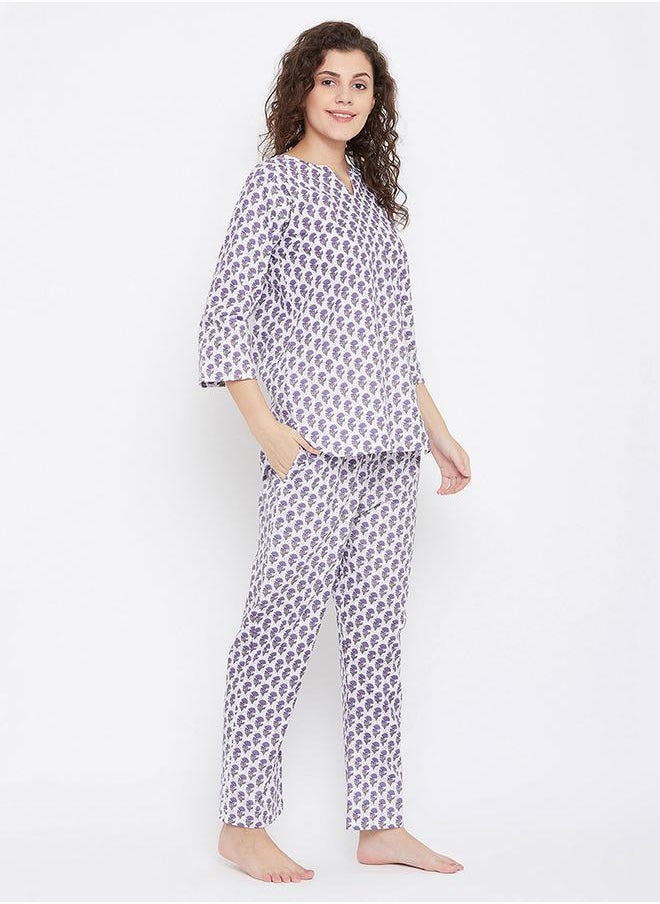 Clovia Cotton Floral Print Top & Pyjama Set by Styli  - Image 3