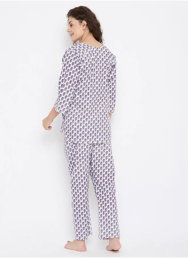 Clovia Cotton Floral Print Top & Pyjama Set by Styli