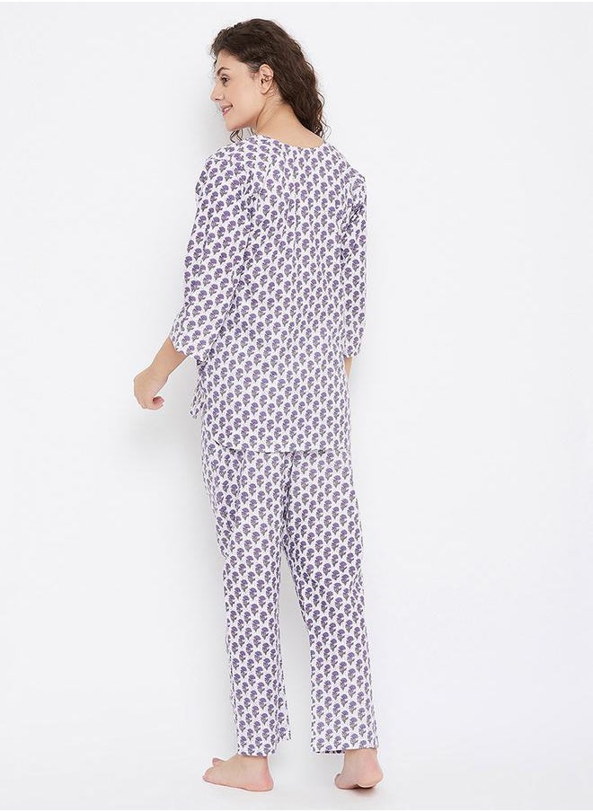 Clovia Cotton Floral Print Top & Pyjama Set by Styli  - Image 4