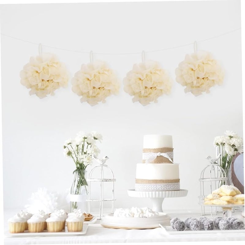 Beige Tissue Paper Pom Poms 20 Pcs Pre Cut Folded Flower Balls For Wedding Party Birthday Decorations - Image 4