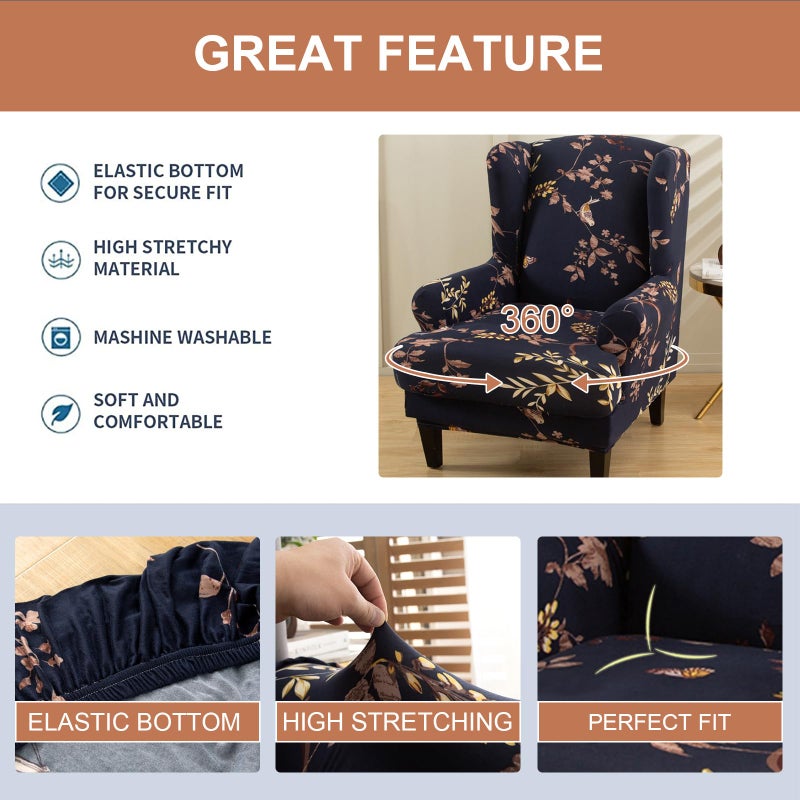 Eco-Ancheng Chair Covers Wingback Chair Slipcover 2-Piece Stretch Wing Chair Slipcovers Wingback Armchair Covers Slipcovers for Wingback Chairs with Elastic Bottom Wing Chair Covers for Living Room - Image 3