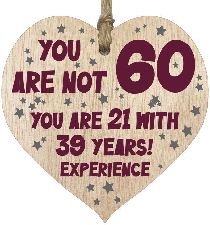 60TH BIRTHDAY GIFT FOR WOMEN MEN WOODEN HEART PLAQUE LIGHT WOOD SIGN KEEPSAKE HAPPY BIRTHDAY MUM GRANDMA DAD HUSBAND WIFE UNCLE MUM GIFTS FROM SON NAN GRANDAD BIRTHDAY PRESENT