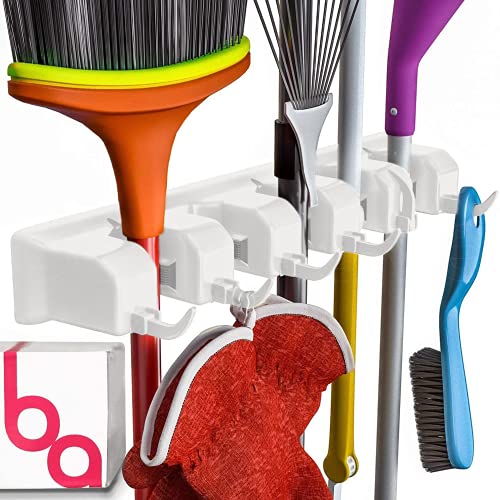 Berry Ave EXTRA GRIP Mop & Broom Holder Wall Mount - Wall Hanging Garden Tool & Utility Closet Organizer, Mop & Broom Hook, Broom Hanger Wall Mount, Mop Broom Organizer, Wall Mounted Broom Rack Mop Storage - Image 1