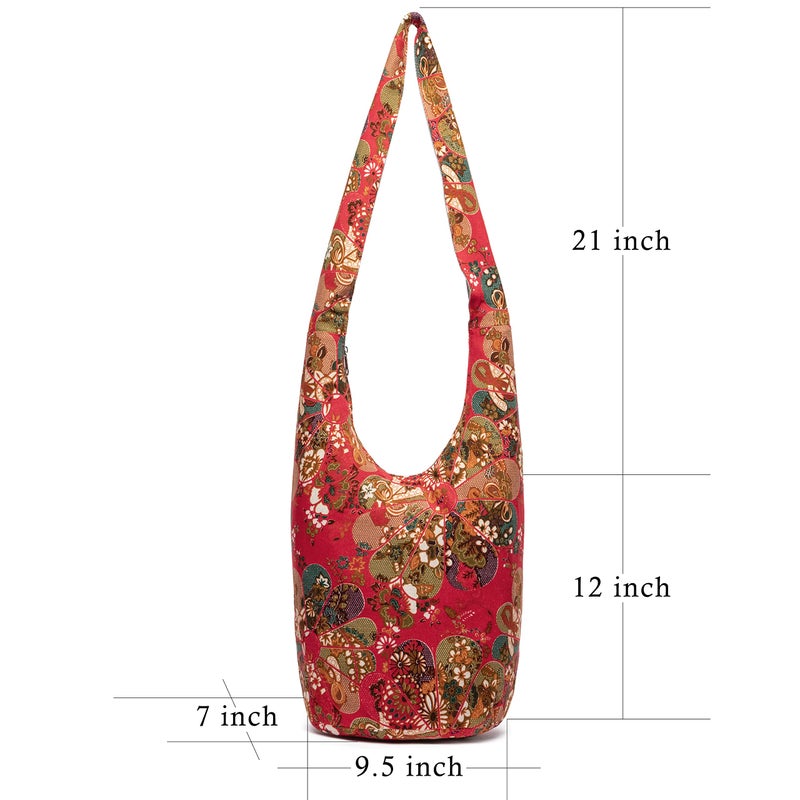 Coton Pose Women Shoulder Handbags Fashion canvas Hippie Crossbody Bags Bohemian Animal Prints Hobo Bags (Red windmill) - Image 3