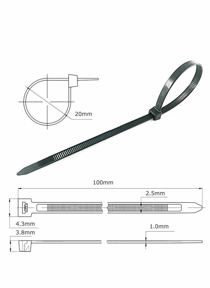 KASTWAVE Black Cable Ties  100 mm 2.5 mm,4" Premium Tie Wraps Self Locking Small Nylon Zip Ties for Home Office Garage and Workshop 1000 Pack  - Image 2