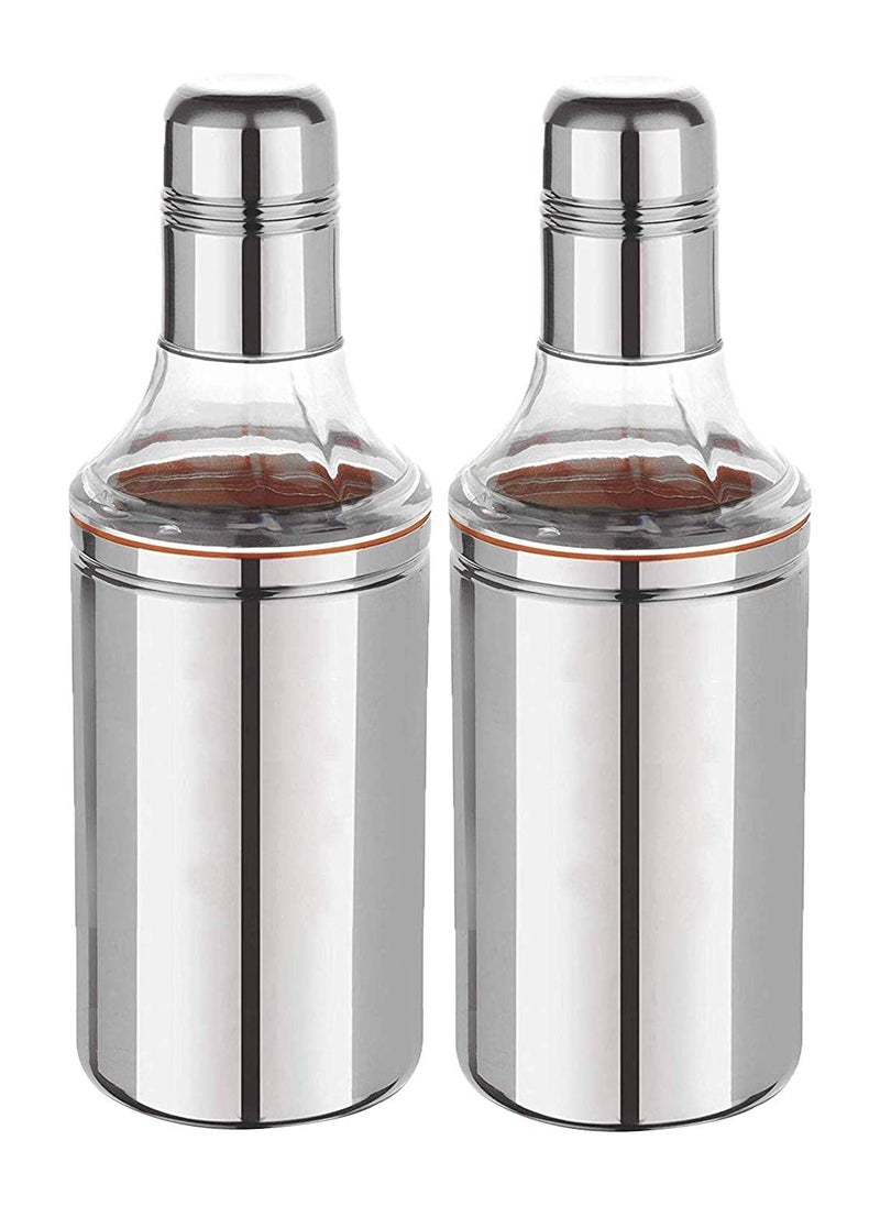 Kuber Industries Kuber Industries Stainless Steel 2 Pieces Oil Dispensers for Kitchen use with Sharp Finish, Slim, Stylish and Trendy Look 1 Litre (Silver) CTKTC34202  - Image 1