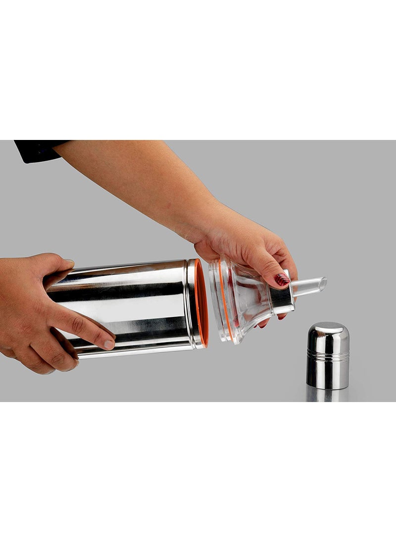 Kuber Industries Kuber Industries Stainless Steel 2 Pieces Oil Dispensers for Kitchen use with Sharp Finish, Slim, Stylish and Trendy Look 1 Litre (Silver) CTKTC34202  - Image 2