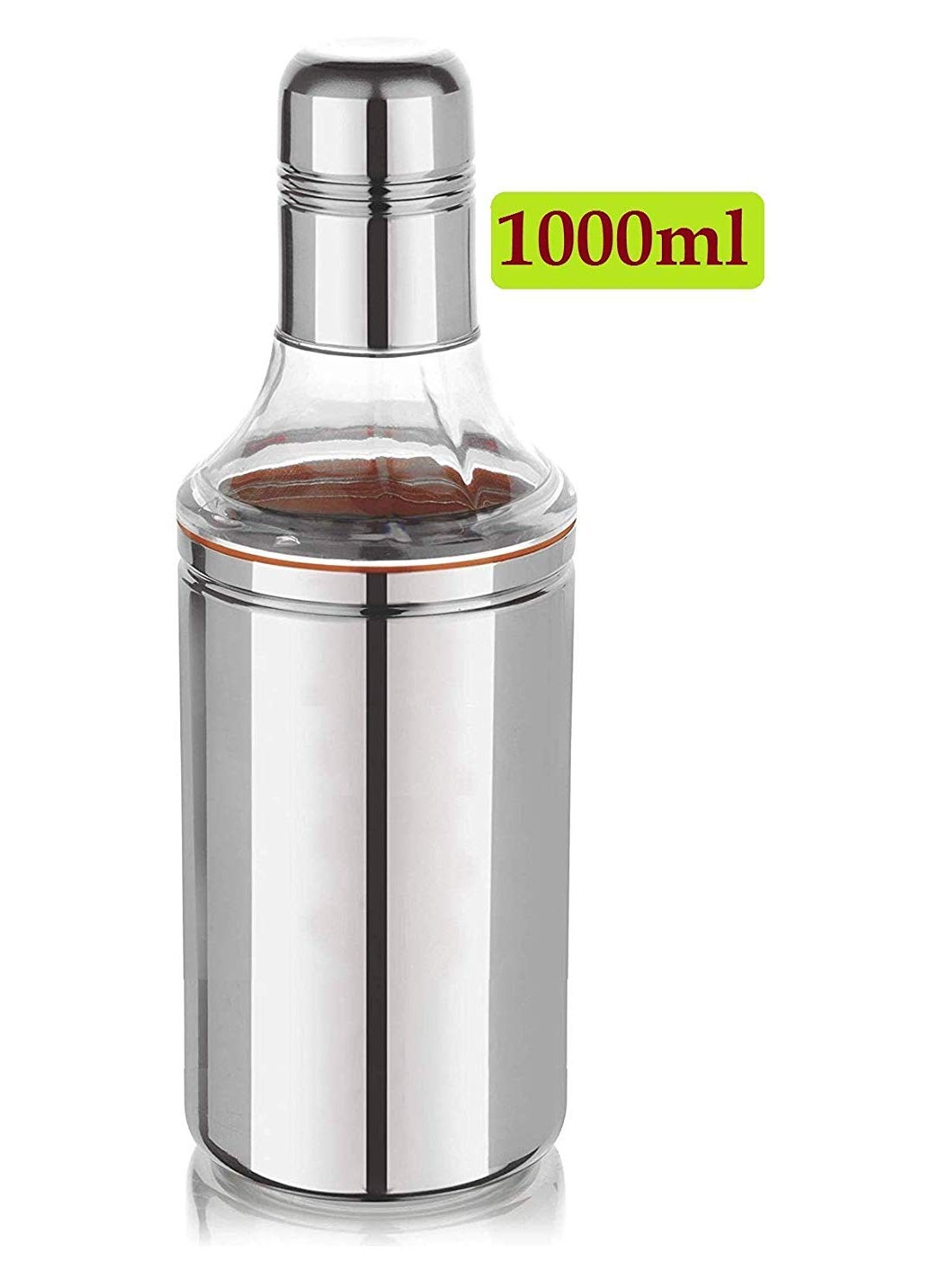Kuber Industries Kuber Industries Stainless Steel 2 Pieces Oil Dispensers for Kitchen use with Sharp Finish, Slim, Stylish and Trendy Look 1 Litre (Silver) CTKTC34202  - Image 3