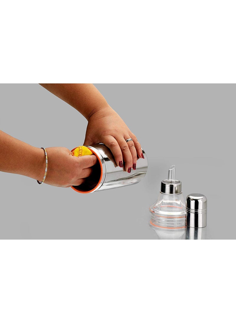 Kuber Industries Kuber Industries Stainless Steel 2 Pieces Oil Dispensers for Kitchen use with Sharp Finish, Slim, Stylish and Trendy Look 1 Litre (Silver) CTKTC34202  - Image 4