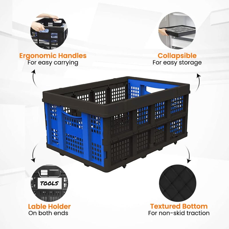 Cheston Portable Collapsible Basket I Foldable Crate w 25 Kg Capacity I Heavy Duty Durable Plastic FoldableStackable Crate for Storage and Organizing I Storage Big Size 56 x 41 x 27 cm Pack of 1 - Image 4