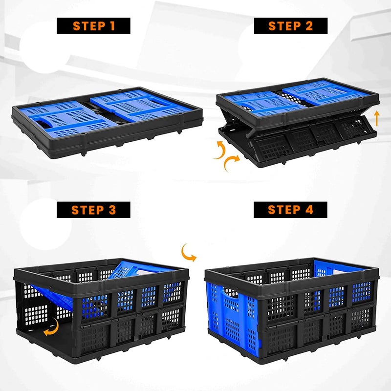 Cheston Portable Collapsible Basket I Foldable Crate w 25 Kg Capacity I Heavy Duty Durable Plastic FoldableStackable Crate for Storage and Organizing I Storage Big Size 56 x 41 x 27 cm Pack of 1 - Image 3