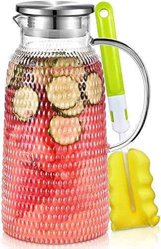 Aofmee 80oz Glass Pitcher with Lid 24 Liter Water Pitcher Glass Carafe for Cold or Hot Beverages Sun Tea Jar Easy Clean Heat Resistant Glass Jug for Juice Milk