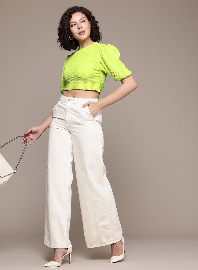 مرفوعة بلوزة قصيرة بنسيج محبوك - Image 4