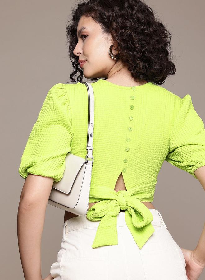 مرفوعة بلوزة قصيرة بنسيج محبوك - Image 1