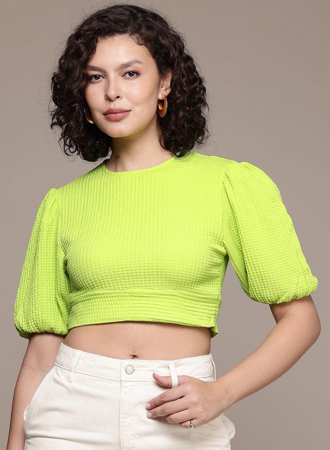 مرفوعة بلوزة قصيرة بنسيج محبوك - Image 3