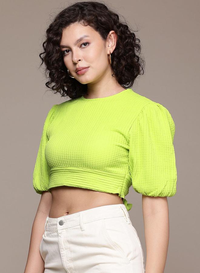 مرفوعة بلوزة قصيرة بنسيج محبوك - Image 5