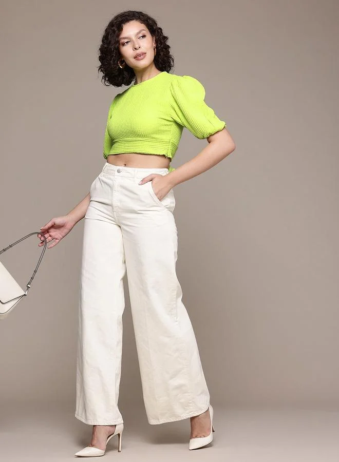 Freehand  Freehand Women Green Textured Crop Top for Women | Best Price UAE