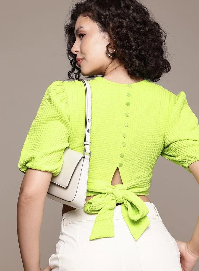 Freehand  Freehand Women Green Textured Crop Top for Women | Best Price UAE