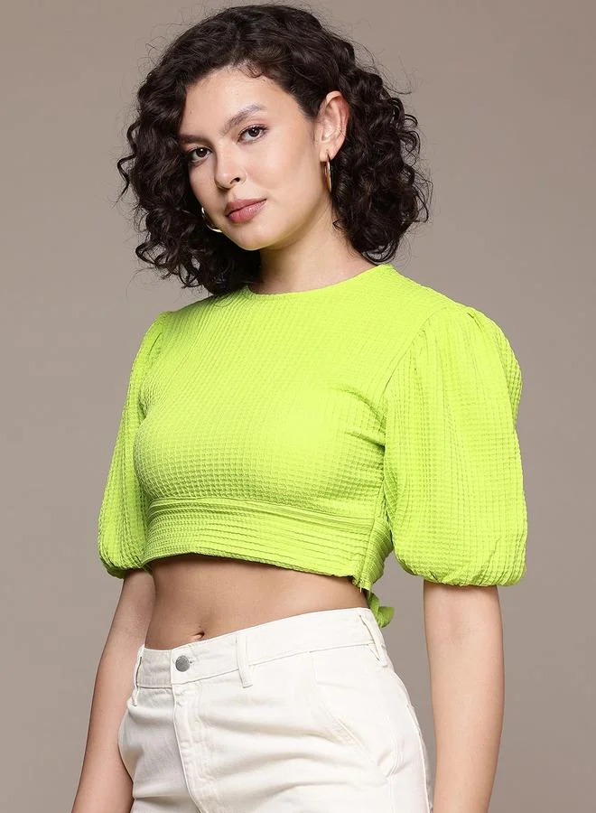 Freehand  Freehand Women Green Textured Crop Top for Women | Best Price UAE