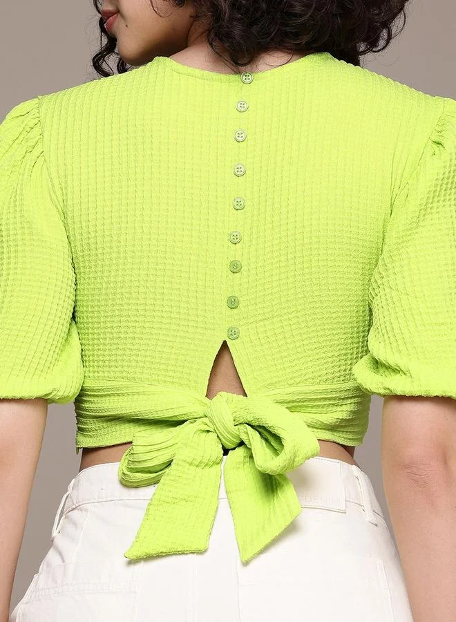 Freehand  Freehand Women Green Textured Crop Top for Women | Best Price UAE