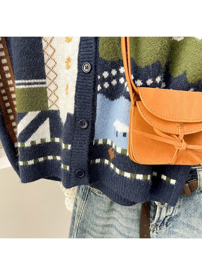 Tonlion Autumn Winter Women's V-neck Cardigan Vest With Fun Patterns - Image 3