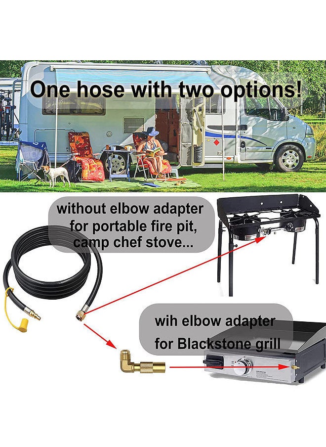 Generic - Propane Elbow Adapter with Extension Hose 12FT Propane Quick Connect Hose RV to Grill for Blackstone 17'' and 22'' Griddle Lp Quick Connect Hose For Rv Grill Camp Chef Stove Portable Fire Pit - Image 1