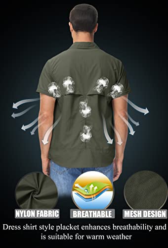 TACVASEN Men's Convertible Long Sleeve Fishing Shirts Quick Dry Tactical Military Shirts for Work Safari Hunting Army Green, M - Image 2
