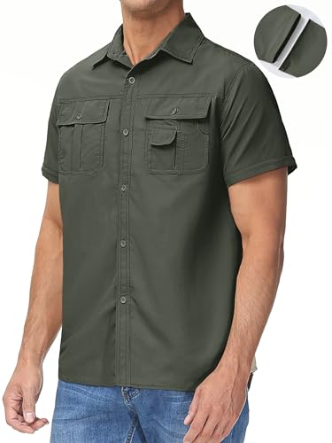 TACVASEN Men's Convertible Long Sleeve Fishing Shirts Quick Dry Tactical Military Shirts for Work Safari Hunting Army Green, M - Image 3