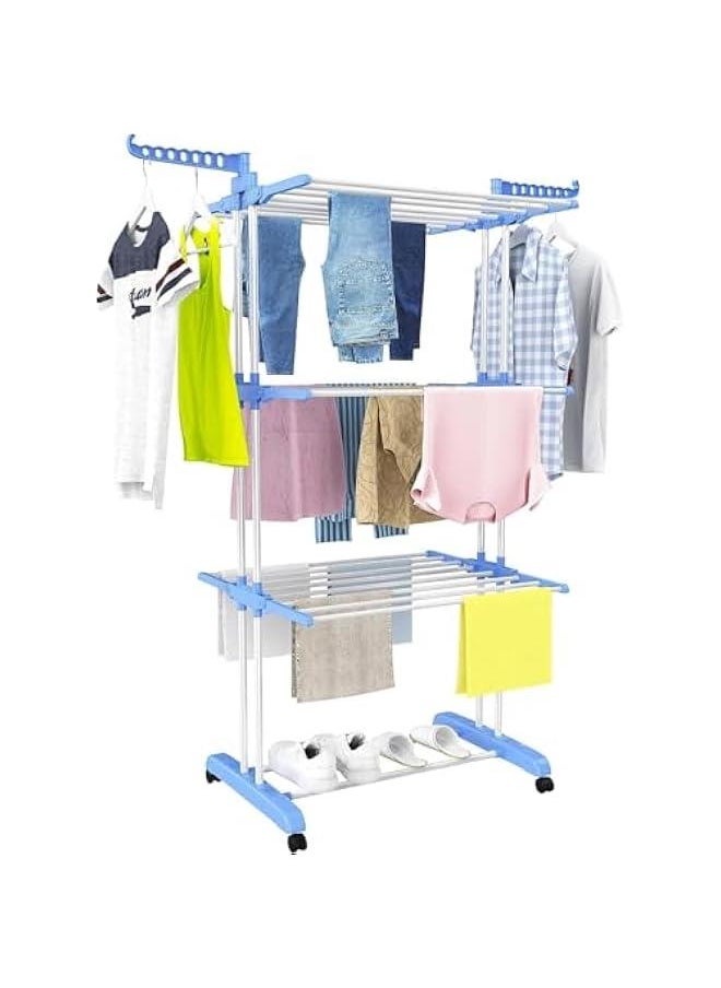 MIXDE - 4 Tier Clothes Drying Rack Stand, Foldable Clothes Rack for Air Drying Clothing, Sturdy Durable Clothes Dryer, Stainless Steel Laundry Drying Stand for Indoor, Outdoor, Balcony (Blue) - Image 1