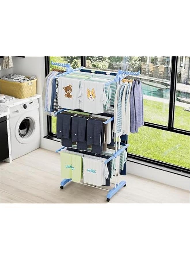 MIXDE - 4 Tier Clothes Drying Rack Stand, Foldable Clothes Rack for Air Drying Clothing, Sturdy Durable Clothes Dryer, Stainless Steel Laundry Drying Stand for Indoor, Outdoor, Balcony (Blue) - Image 1