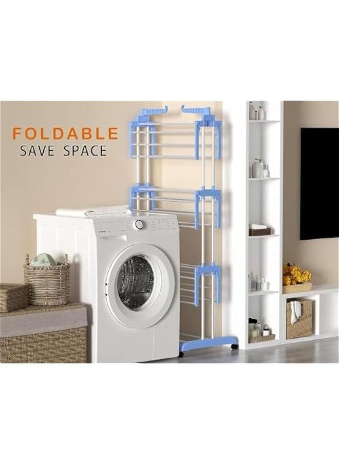 MIXDE - 4 Tier Clothes Drying Rack Stand, Foldable Clothes Rack for Air Drying Clothing, Sturdy Durable Clothes Dryer, Stainless Steel Laundry Drying Stand for Indoor, Outdoor, Balcony (Blue) - Image 1