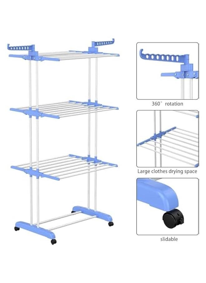 MIXDE - 4 Tier Clothes Drying Rack Stand, Foldable Clothes Rack for Air Drying Clothing, Sturdy Durable Clothes Dryer, Stainless Steel Laundry Drying Stand for Indoor, Outdoor, Balcony (Blue) - Image 1