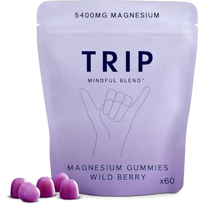 TRIP Magnesium Citrate Gummies Infused with L Theanine, Vegan, Sugar Free Magnesium Supplement for Adults, 180mg per Serving, On The Go Gummy, Wild Berry Flavor, 1 Bag - 60 Count - Image 1