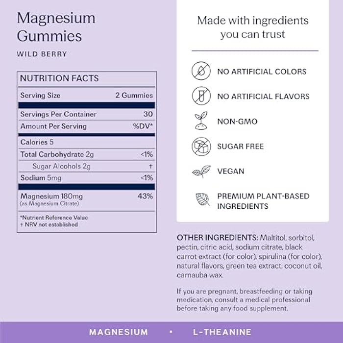 TRIP Magnesium Citrate Gummies Infused with L Theanine, Vegan, Sugar Free Magnesium Supplement for Adults, 180mg per Serving, On The Go Gummy, Wild Berry Flavor, 1 Bag - 60 Count - Image 2