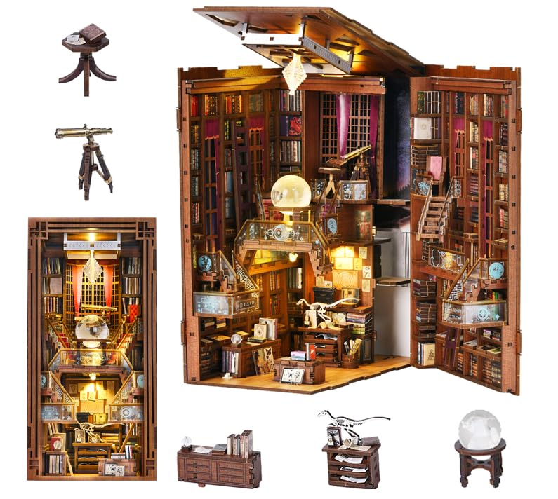 CCCDF DIY Book Nook Kit DIY Miniature Dollhouse Booknook Kit 3D Wooden Puzzle Bookend Bookshelf Insert Decor with LED Light for Teens and Adults Beyond Library - Image 1