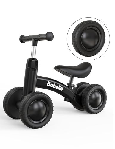 BABELIO Baby Balance Bike for 1 Year Old Boys Girls 1036 Month Toddler Balance Bike 4Wheel OffRoader Design Adjustable Seat Handlebar Black - Image 1