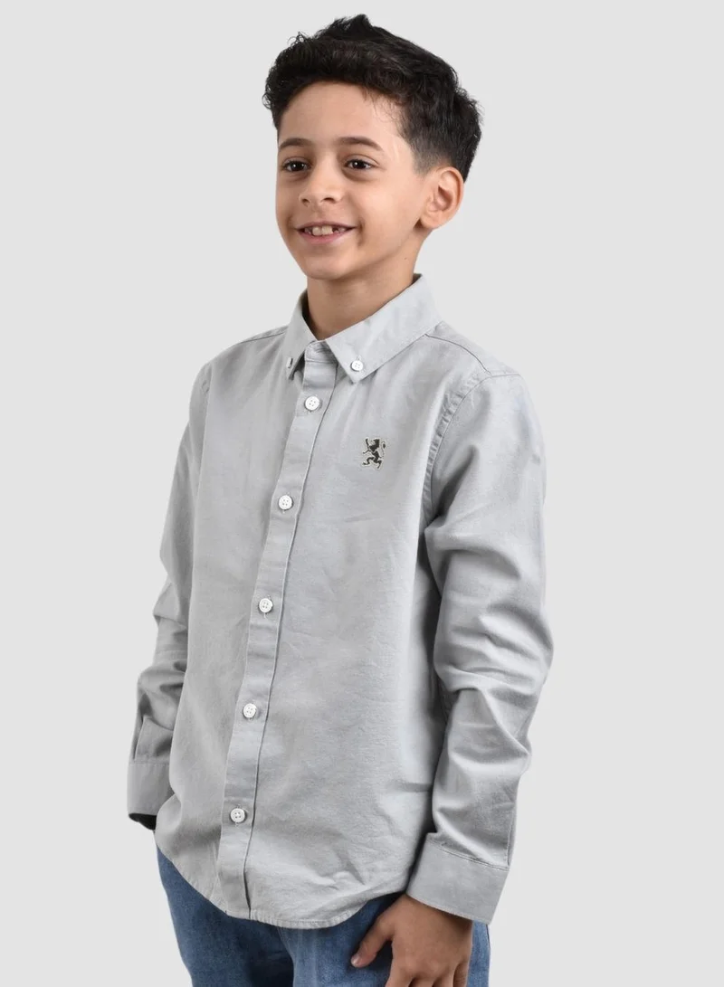 GIORDANO Junior Cotton Oxford Full Opening Long Sleeve Slim Fit Embroidery Garment Wash Shirt