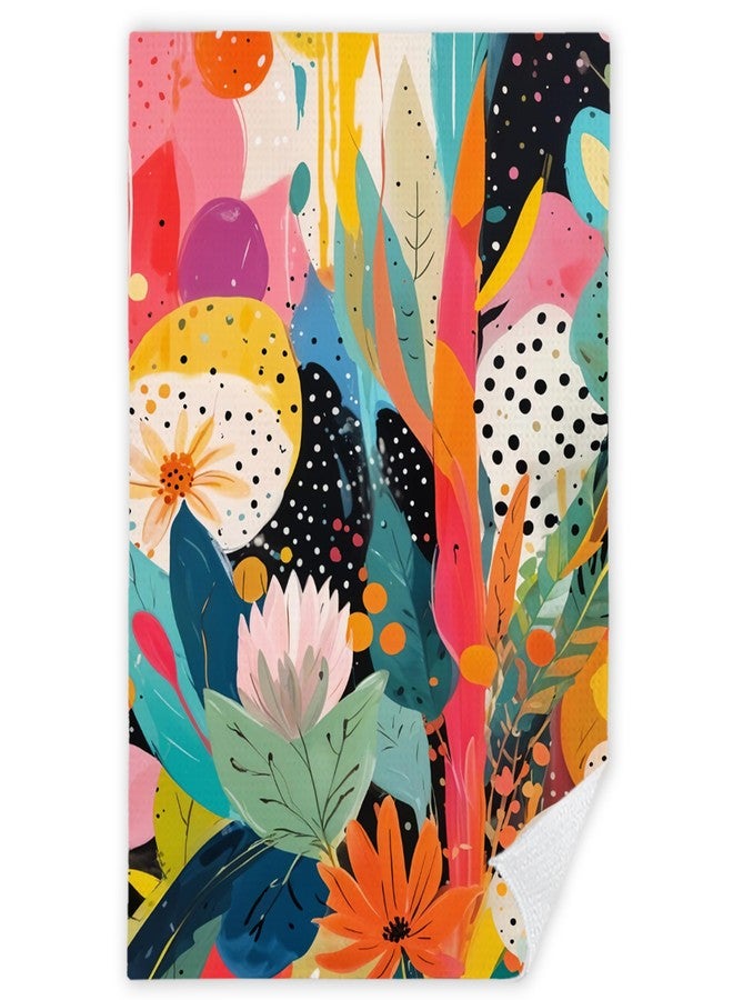 JINYO Abstract Boho Floral Kitchen Towels, Maximalist Eclectic Plants Hand Towels for Bathroom Kitchen Decor, Trendy Colorful Botanical Decorative Dish Tea Towels, 16x24 Inch - Image 1