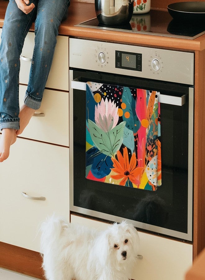 JINYO Abstract Boho Floral Kitchen Towels, Maximalist Eclectic Plants Hand Towels for Bathroom Kitchen Decor, Trendy Colorful Botanical Decorative Dish Tea Towels, 16x24 Inch - Image 2