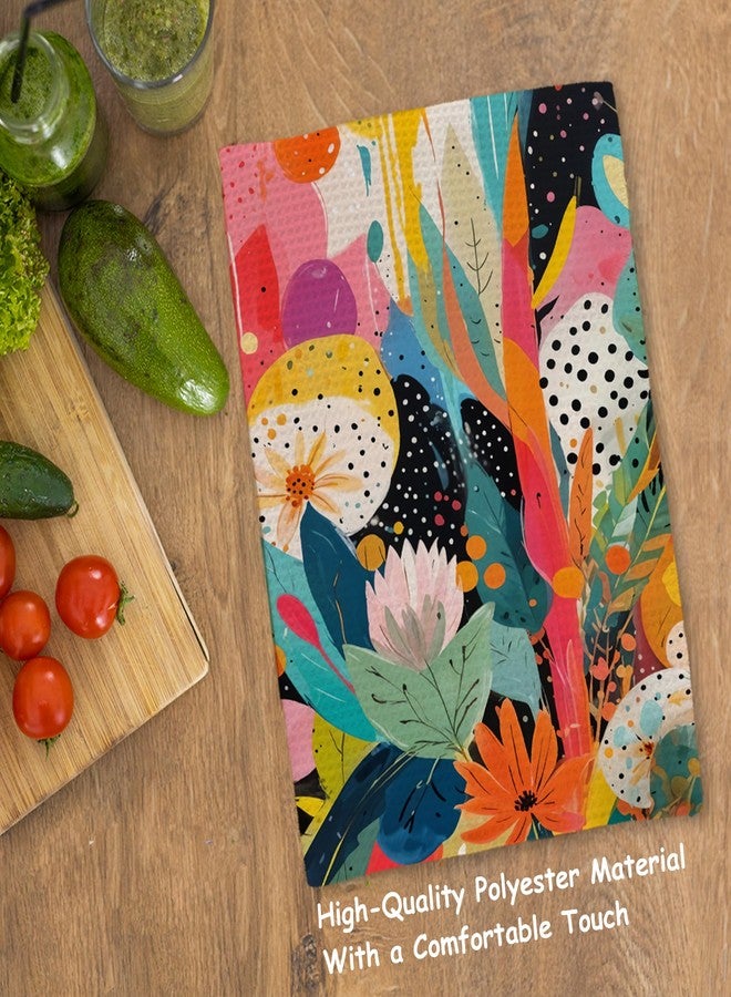 JINYO Abstract Boho Floral Kitchen Towels, Maximalist Eclectic Plants Hand Towels for Bathroom Kitchen Decor, Trendy Colorful Botanical Decorative Dish Tea Towels, 16x24 Inch - Image 4