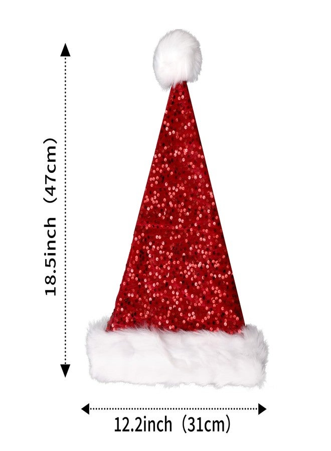Inxens Red Sequin Santa Hat for Women Men Adults, Large Glitter Plush Santa Claus Hat, Sparkly Christmas Party Accessory, Holiday Headwear with Comfort Liner - Image 5