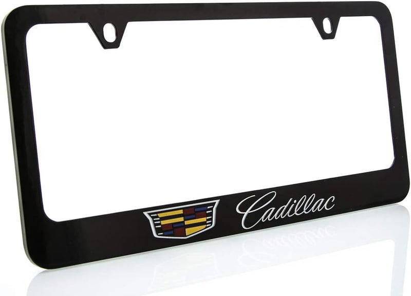 Cadillac Zinc License Plate Frame with Glossy Black Finish - Image 1