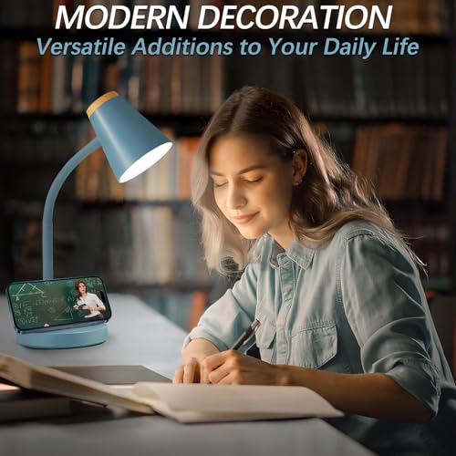 EJIAXIN Desk Lamps for Home Office - Small LED Desk Lamp Touch Dimmable Reading Light for College Dorm Room - Adjustable Flexible Gooseneck Table Lamp for Bedside Bedroom Nightstand Blue - Image 4