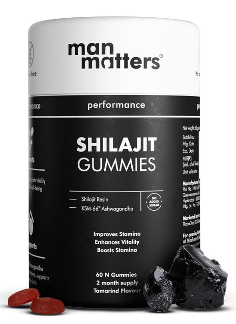 Pure Himalayan Shilajit Gummies with KSM 66 Ashwagandha - Boosts Stamina, Strength & Improves Energy Levels - No Added Sugar - Pack of 60