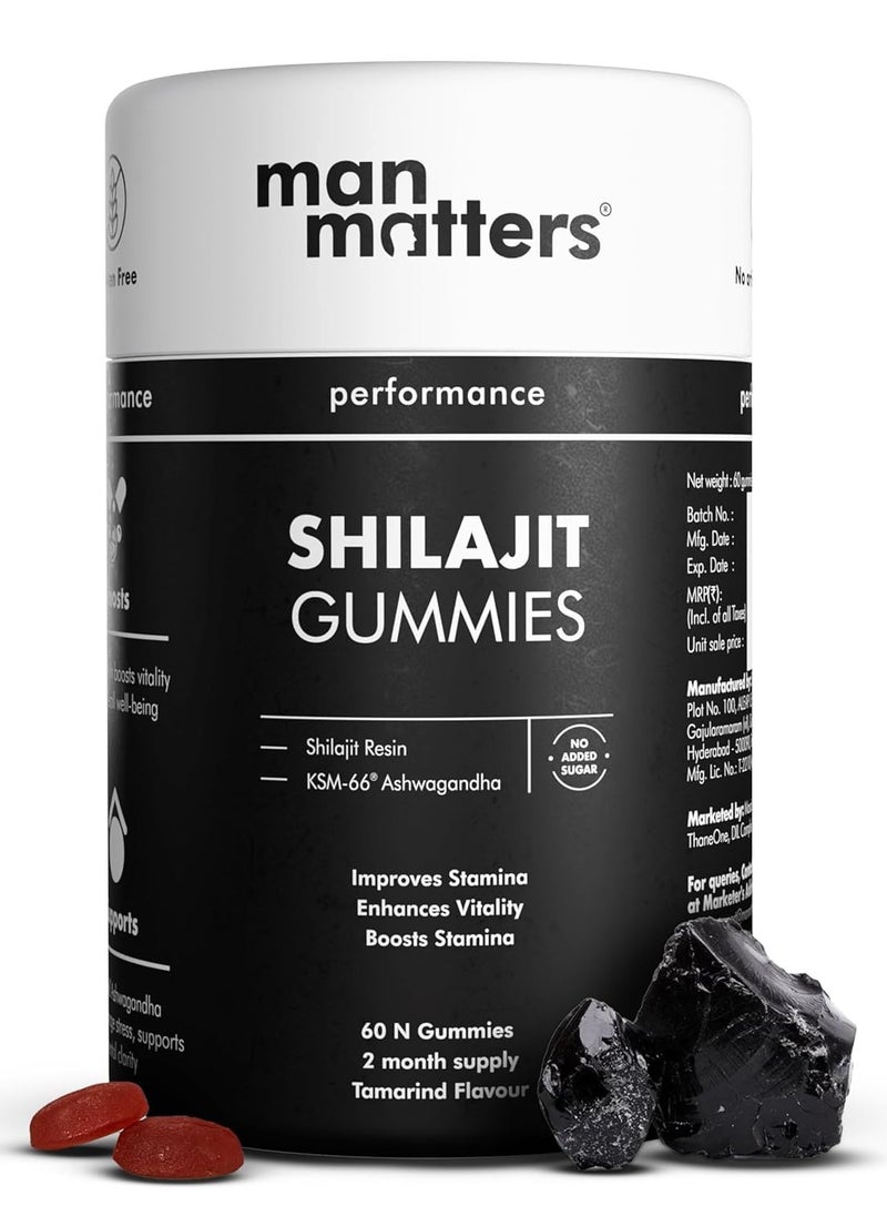 Pure Himalayan Shilajit Gummies with KSM 66 Ashwagandha - Boosts Stamina, Strength & Improves Energy Levels - No Added Sugar - Pack of 60